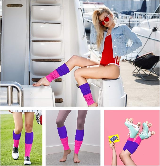 v28 Women Juniors Neon Ribbed Leg Warmers for 80s Eighty's Party Sports Yoga v28