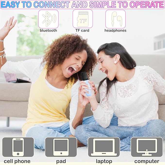 Mini Karaoke Machine for Kids & Adults, Kids Toys for Girls & Boys Gifts, Bluetooth Speaker with 2 Wireless Microphone for Kids Adults Toddler Girls Home Party Birthday Gifts Darkant