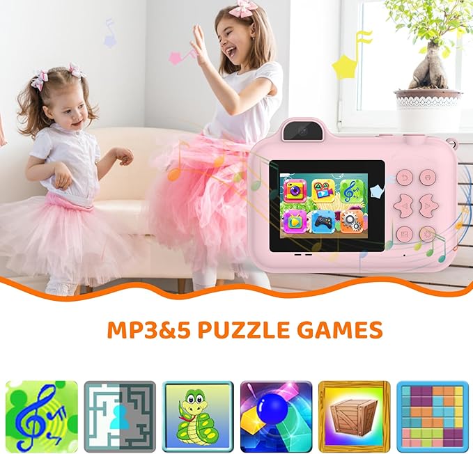 Kids Camera Instant Print, 1080P HD Dual-Lens Selfie,Toddler Digital Camera with 5 Rolls Paper & 32GB Card, Children Christmas Birthday Gifts Toys for Age 3 4 5 6 7 8 9 10 11 12 Years Old Girls Boys xuweicn