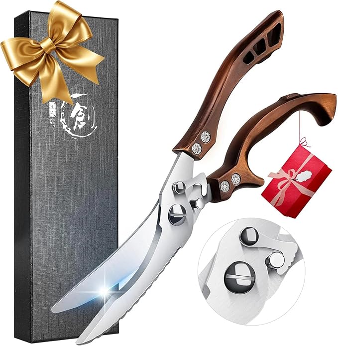 Poultry Shears, Heavy Duty Kitchen Shears with Serrated Edge, No Rust Spring Loaded, Multipurpose Stainless Steel Kitchen Scissors for Chicken, Bone, Meat, Turkey, Fish Thanksgiving Christmas Gifts DreamReach
