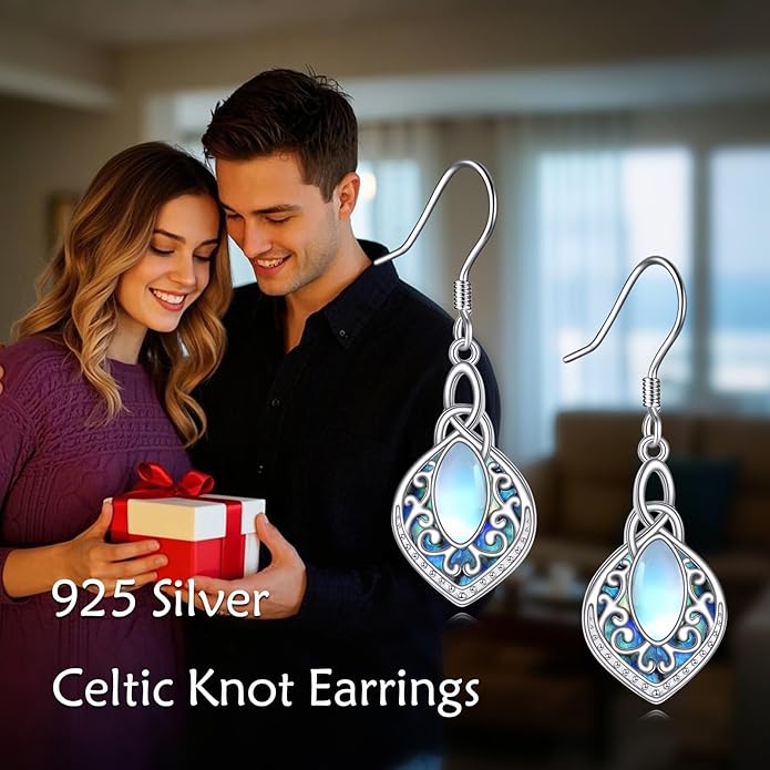 YFN Filigree Moonstone Dragonfly Earrings Sterling Silver Teardrop Bohemian Irish Celtic Knot Drop Dangle Earrings Abalone Shell Jewelry Gifts for Women YFN