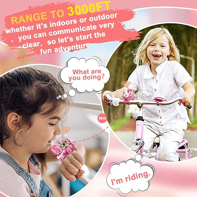 Dinosaur Walkie Talkies for Kids 2 Pack Camping Gear T-Rex Outdoor Toys for Girls Age 3-12 Year Old 3 Channel Long Range Birthday Gifts Christmas Stocking Stuffers MLDKA