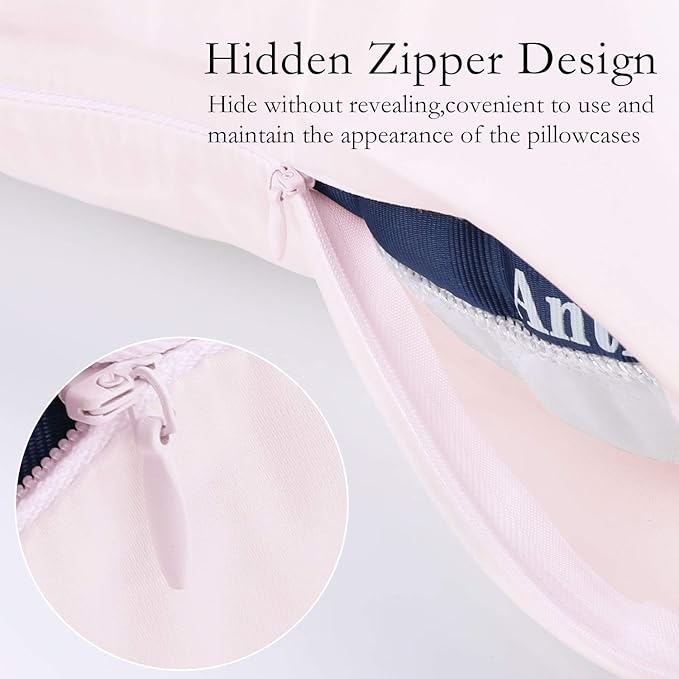 Silk Pillowcase for Hair and Skin 2 Pack 100% Mulberry Silk Bed Pillowcase Hypoallergenic Soft Breathable Both Sides Silk Pillow Case with Hidden Zipper, Pillow Cases (King, Light Pink) JOGJUE