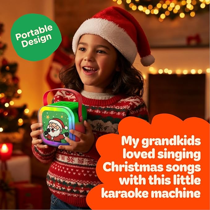 Move2Play, Christmas Karaoke Machine | Includes 8 Christmas Songs | Includes 2 Microphones | Bluetooth Wireless Music Player | Holiday Toy for Girls & Boys | Stocking Stuffer Idea Move2Play