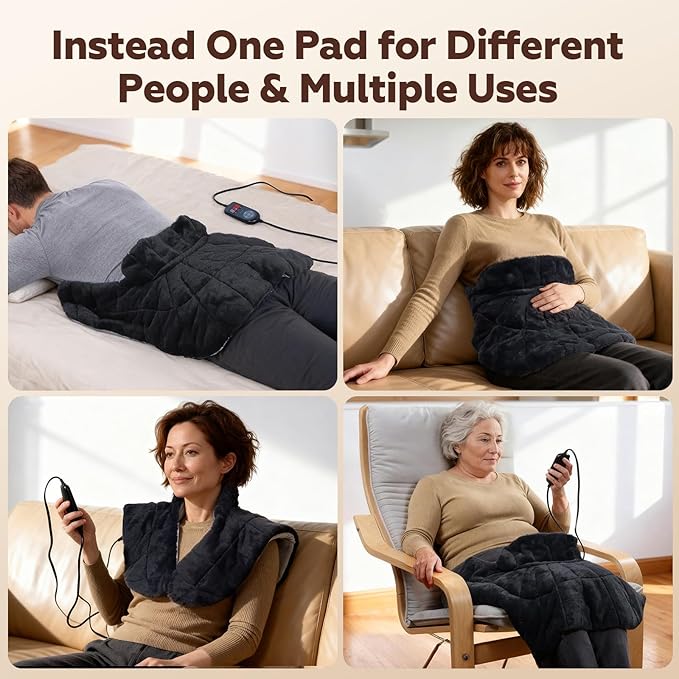 UTK Weighted Heating Pad for Neck and Shoulders and Back, 30s Fast Heat,6X Deeper Pain Relief, Faux Rabbit Fur Fabric, 8 Heat Settings Max 159℉, 4H Auto Off, Memory Function, 24"x 20", Christmas Gift UTK