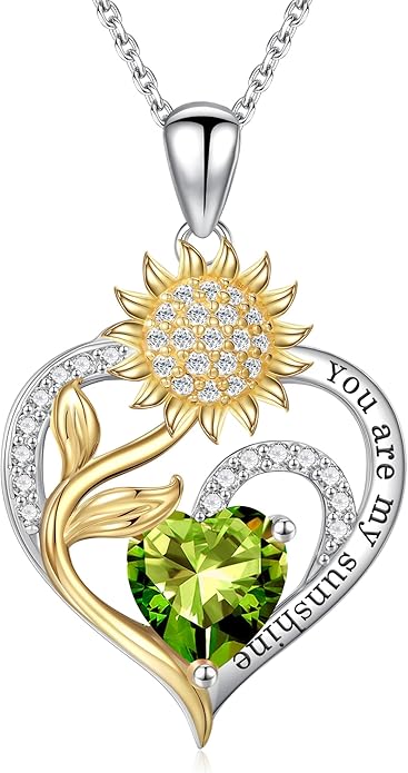 Iefil Christmas Gifts for Women Wife - Sunflower Birthstone Necklace for Women, Anniversary Birthday Gifts 925 Sterling Silver Heart Pendant You Are My Sunshine Jewelry for Girlfriend Mom Daughter IEFIL