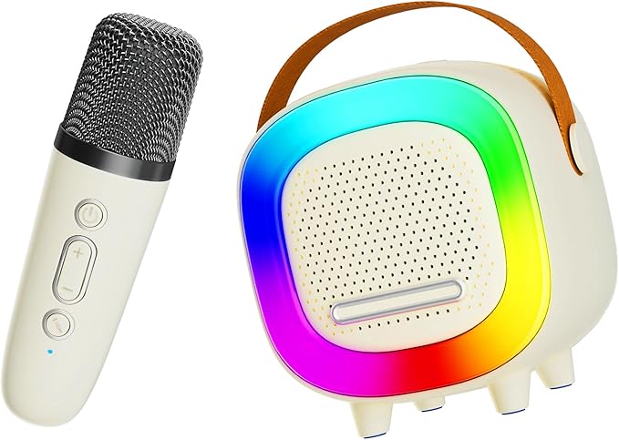 Mini Karaoke Machine Speaker for Kids Adults, Portable Bluetooth with 2 Wireless Microphones, Children's Day Birthday Gift Ideas for Toys for Teens Boys and Girls Aged 4, 5, 6, 7, 8, 9, 10, 11, 12+ Kick Boosters