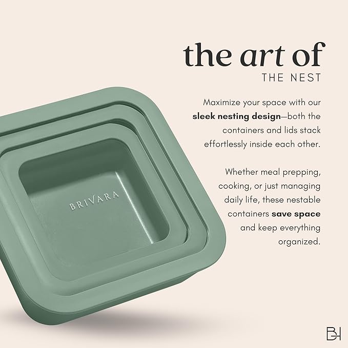 Ceramic Coated Glass Food Storage Container | No PTFE, PFOA, PFAS, and BPA | Reusable Non Toxic Meal Prep Container with Glass Lid | Easy To Store | 6 Piece Food Prep [Willow] BrivaraHome