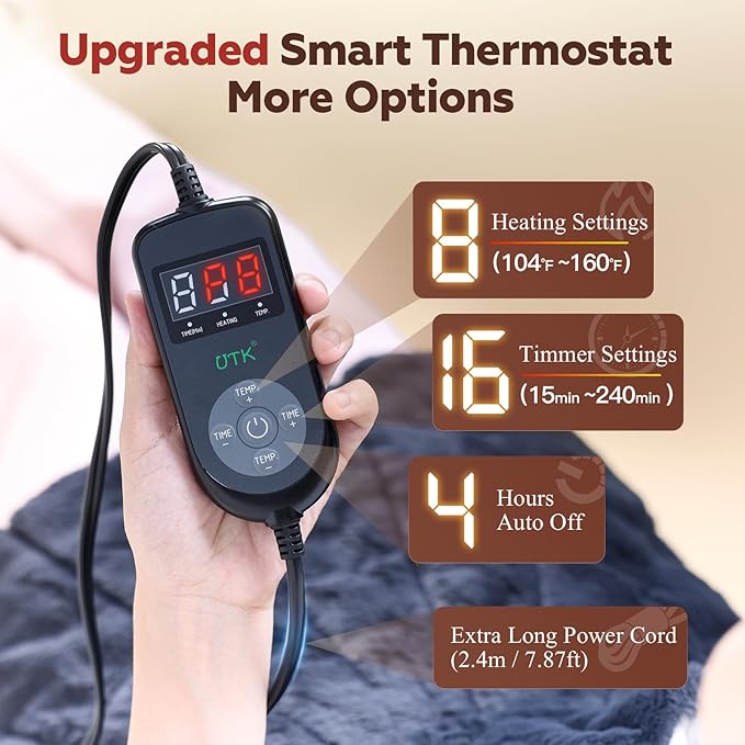 UTK Weighted Heating Pad for Neck and Shoulders and Back, 30s Fast Heat,6X Deeper Pain Relief, Faux Rabbit Fur Fabric, 8 Heat Settings Max 159℉, 4H Auto Off, Memory Function, 24"x 20", Christmas Gift UTK