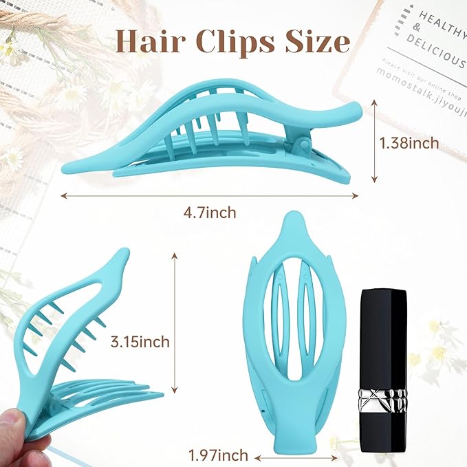 French Flat Hair Clips for Women - 6Pcs Flat Hair Claws for Thin Thick Hair Strong Hold No Slip Grip Hair Claw Clips for Women Girls (Flower (Blue)) AWAYTR