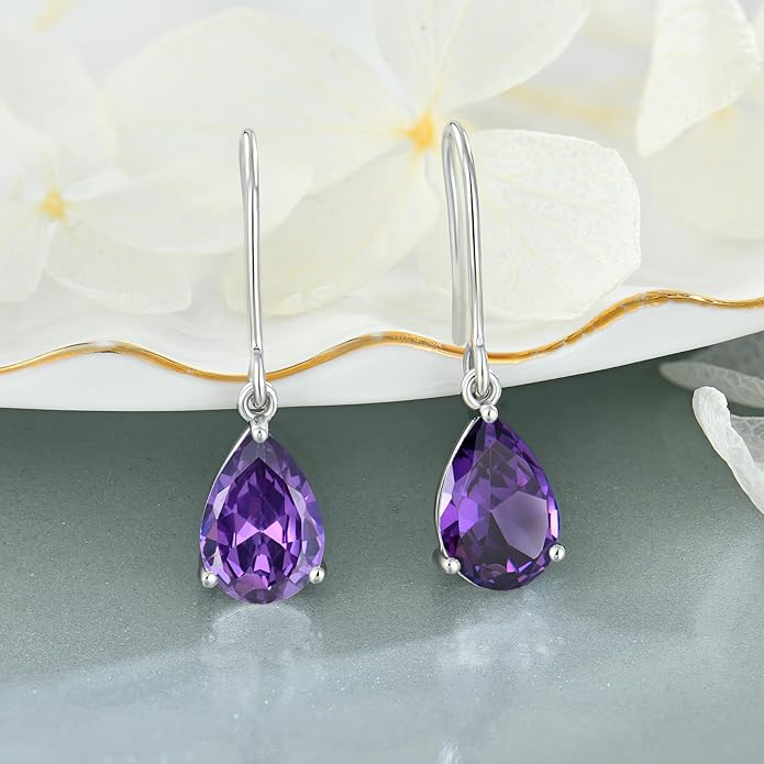 925 Sterling Silver 7x10MM Teardrop Birthstone Earrings, Solitaire Dangle Fish Hook Earrings for Women, Prom Jewelry Gifts RaymardJewelry