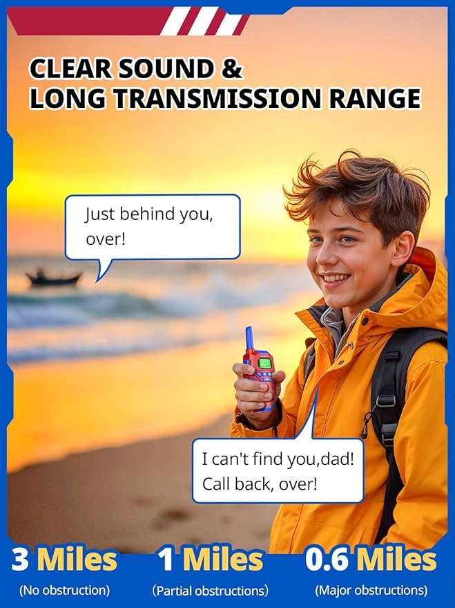 Walkie Talkies for Kids Rechargeable, Long Range 2 Way Radio, Outdoor Beach Camping Road Trip Role Play Toys Birthday Xmas Gift for Boys Age 7-12, 2 Pack Inspireyes