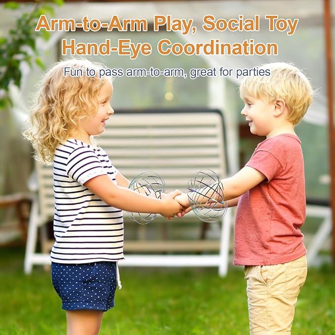 Glow in The Dark Magic Flow Ring Kinetic Spring Toy - 304 Stainless Steel Arm Spinner Fidget Toy for Stress & Anxiety Relief, Sensory Gift for Teens Adults (Colorful)