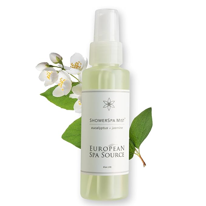 European Spa Source Jasmine + Eucalyptus ShowerSpa Mist Spray for Aromatherapy, At Home Spa Experience, Sinus Congestion Relief, and Tension Relief, 4 fl oz. EuropeanSpaSouce