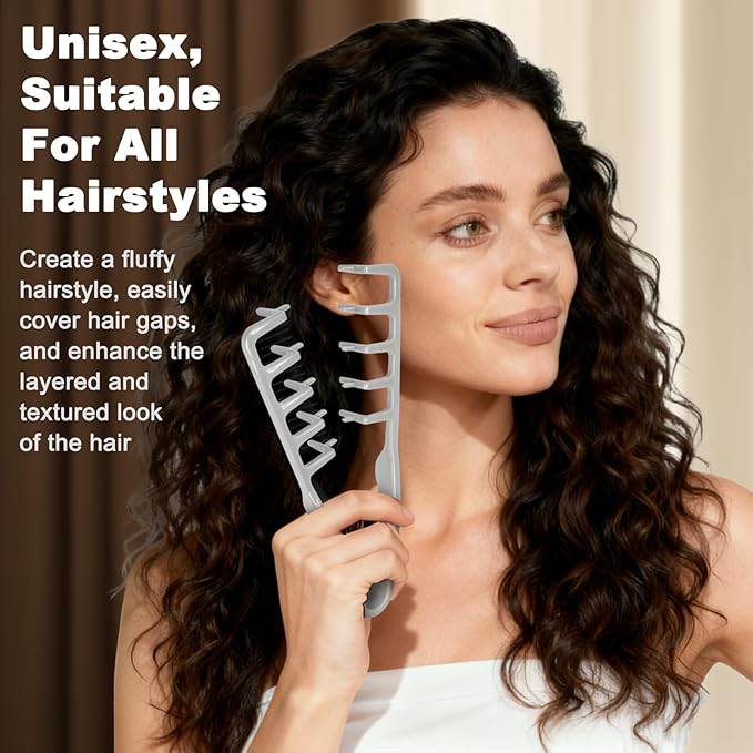 Texture Comb, Voluminous Wide Toothed Hair Comb, Wide & Fine-Toothed Dual-Purpose SetBangs Seam Grooming Accessory for Women and Men, ABS plastic with textured grip(1 SET) KMLWXD