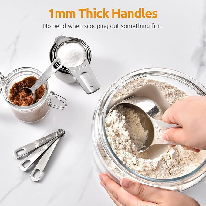 Measuring Cups and Spoons 12 Pieces: U-Taste 18/8 Stainless Steel Kitchen Metal Measure Gadgets, Heavy Duty Stackable Portion Teaspoon Tablespoon Scoop for Baking Cooking Dry & Liquid Food Ingredient U-Taste
