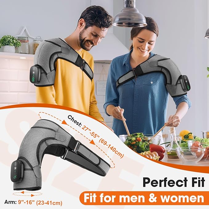 Cordless Shoulder Heating Pad, Shoulder Massager for Pain Relief Deep Tissue, Heated Shoulder Wrap with Heat and Massage for Men Women, Rotator Cuff Pain Shoulder Brace, Grey WOLOYHEATIE