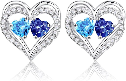 Iefil Christmas Gifts for Women Wife - 925 Sterling Silver Birthstone Earrings, Anniversary Birthday Gifts for Women Wife Girlfriend Mom IEFIL