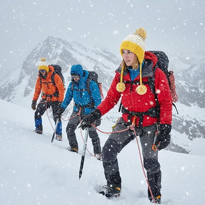 Women Winter Peruvian Cover Ears Beanie Hat Ear Flaps Sherpa Ski Snow Hats Knit Fleece Lined 3 Pom Pom HUAMULAN