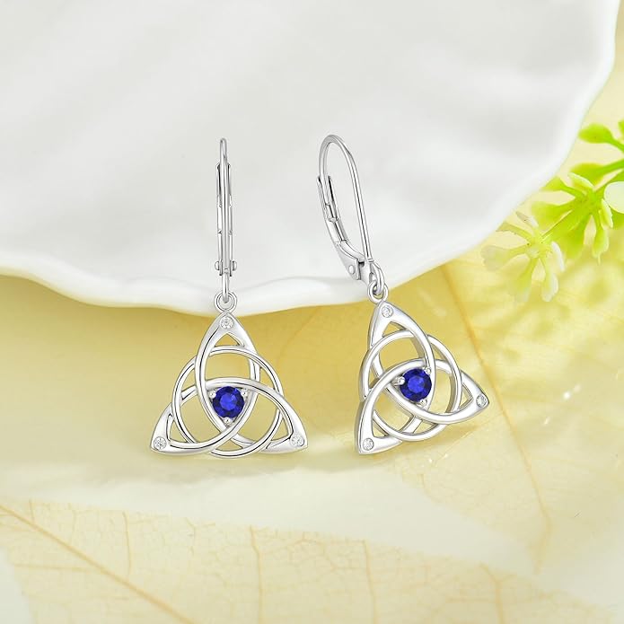 Celtic Knot Earring for Women 925 Sterling Silver Birthstone Earring Trinity Love Knot Earring Jewelry Birthday Christmas Valentine's Day CARICY