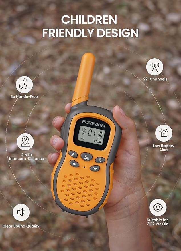 FOREDOM Walkie Talkies for Kids Walkie Talkies Long Range for Boys Age 3 to 12 Year Old Birthday Toys with Flashlight, Lanyards, 2 Pack - Orange FOREDOM