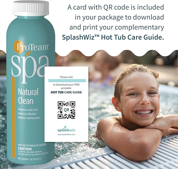 Proteam Spa Natural Clean - All Natural Hot Tub Water Clarifier Hot Tub Clarifier - Spa Enzymes for Hot Tub with SplashWiz Hot Tub Chemicals Care Guide - Made in USA (1 pt) SplashWiz%E2%84%A2