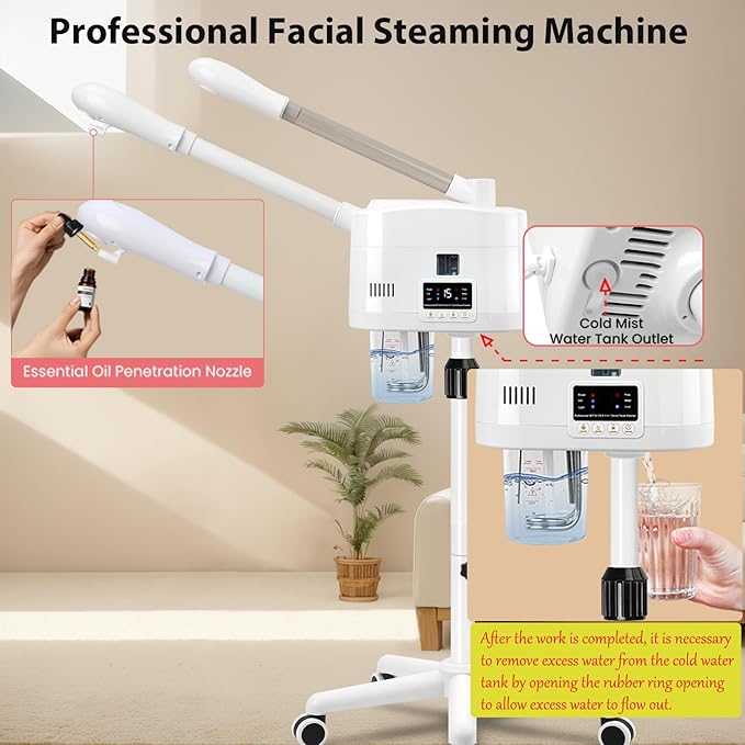 2 in 1 Hot and Cold Facial Steamer,Professional Face Steamer on Wheels for Beauty Salon, Spa or Home Use SalonSe%C3%B1or