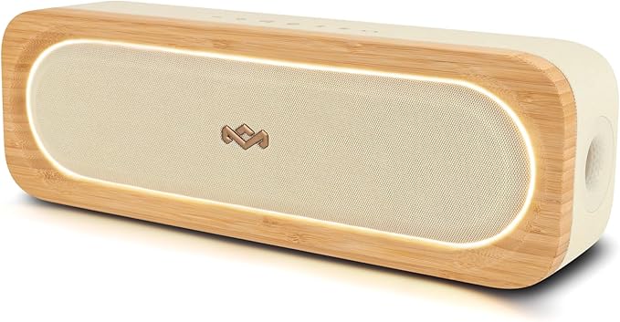 House of Marley Get Together 3 Bluetooth Speaker, 10Hr Playtime, USB-C Fast Charging, EQ Sound Modes, Ambient LED Light, 30m Wireless Range, Bamboo & Rewind Fabric Design (Cream) HouseofMarley