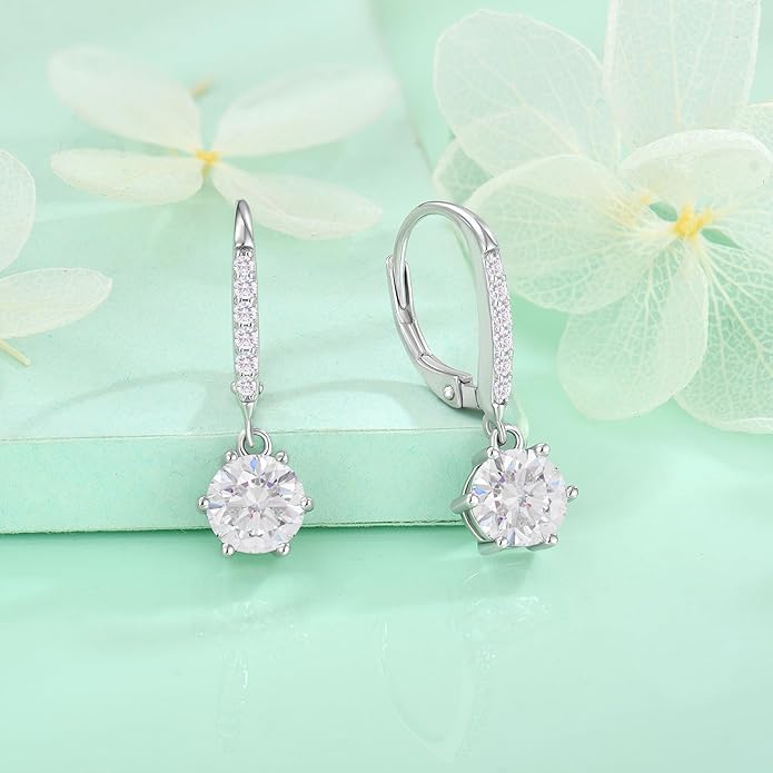 Starchenie Moissanite Earrings for Women D Color VVS1 1CT Moissanite Dangle Drop Earrings 925 Sterling Silver 18K White Gold Plated Jewelry starchenie