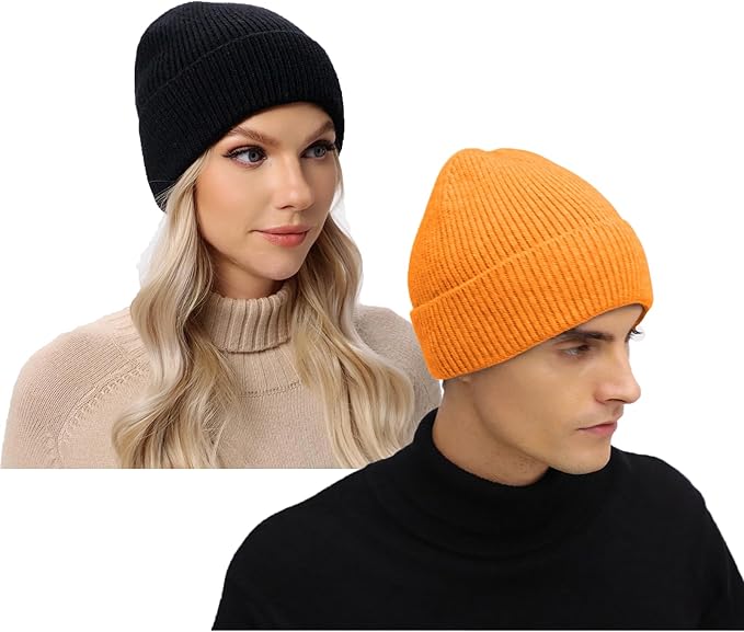 ZOORON Warm Knit Beanie for Men Women Winter Hat, Thick Fisherman Beanies Cuffed Plain Skull Caps ZOORON