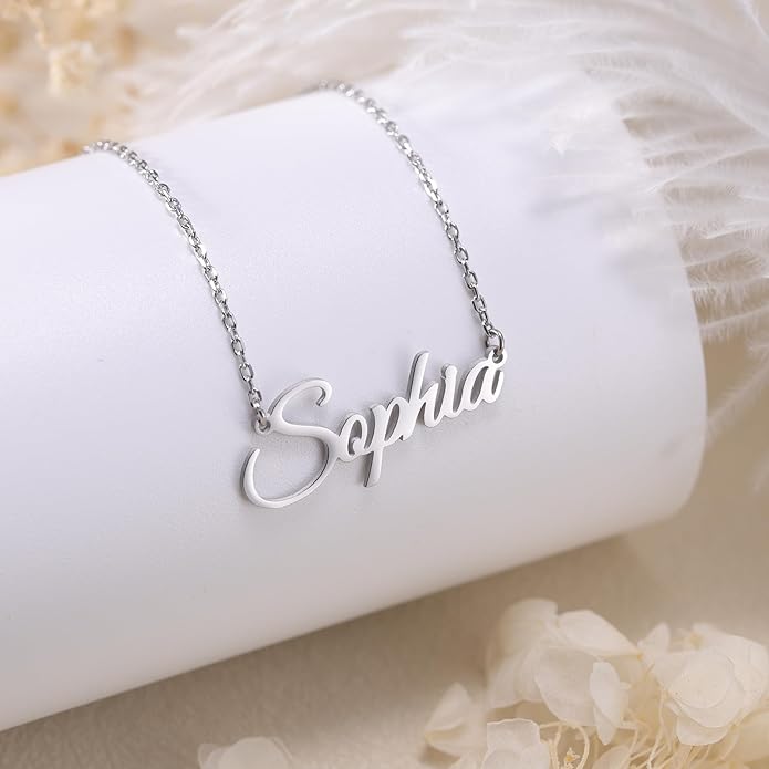 Name Necklace Personalized, Custom Made Nameplate Necklace Dainty Sterling Silver Gift for Mother Girlfriend MeMoShe