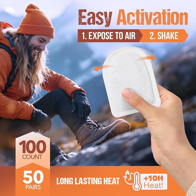 Toe Warmers for Feet – 50 Pairs (100 Warmers) | 10+ Hour Self-Adhesive Feet Warmers, Foot Warmers Bulk, Ultra-Thin Disposable Heat Pads for Shoes & Boots AllSettHealth