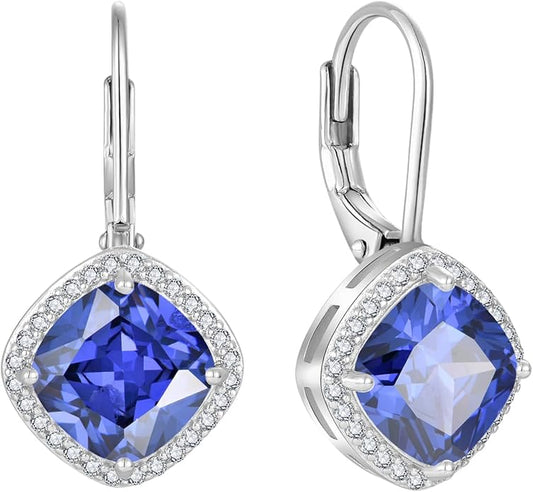 Square Princess Cut Dangle Drop Earrings 925 Sterling Silver Halo Solitaire Leverback Earrings Birthstone Jewelry for Women LWSARY