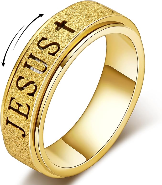 OreilleStar Fidget Spinner Anxiety Ring for Women: Fidget Toys Adults Cute Jesus Thumb Ring Stainless Steel Gold Silver Size 5 6 7 8 9 10 (Gold, 6)