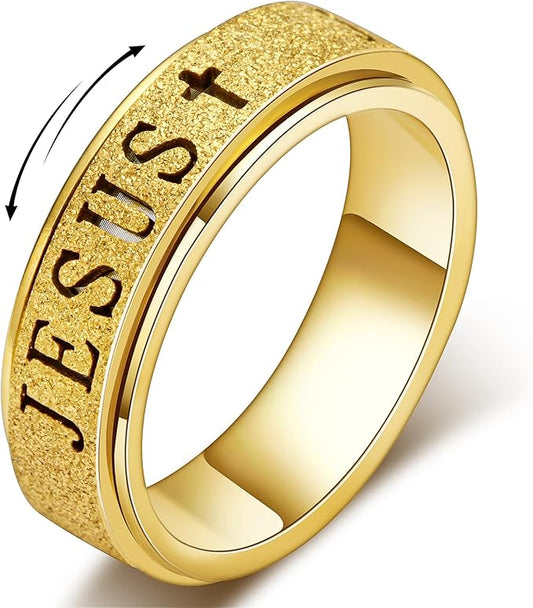 OreilleStar Fidget Spinner Anxiety Ring for Women: Fidget Toys Adults Cute Jesus Thumb Ring Stainless Steel Gold Silver Size 5 6 7 8 9 10 (Gold, 6)