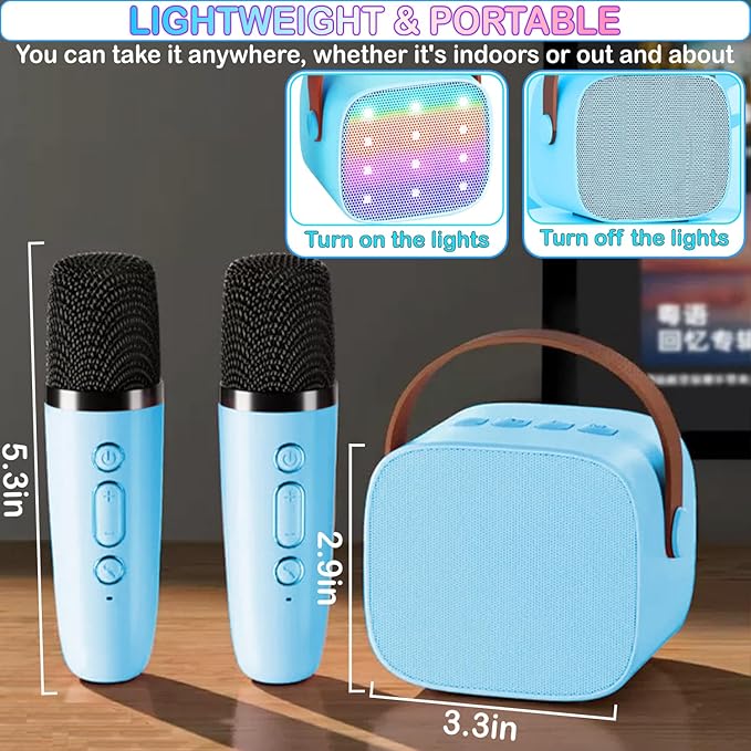 Kids Karaoke Machine, Portable Bluetooth Speaker with 2 Wireless Mics, Microphone Speaker Set with LED Lights for Home Party, Birthday Gifts for Girls Boys Kids Darkant