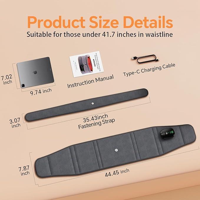 Heating Pad for Back, Lumbar Massager, Heated Waist Belt Wrap, Lower Back Pad with Heat Vibration 3 Levels Adjustable, 180 mins Battery, Cordless Portable, Touchscreen Control RelaxationMadeSimple