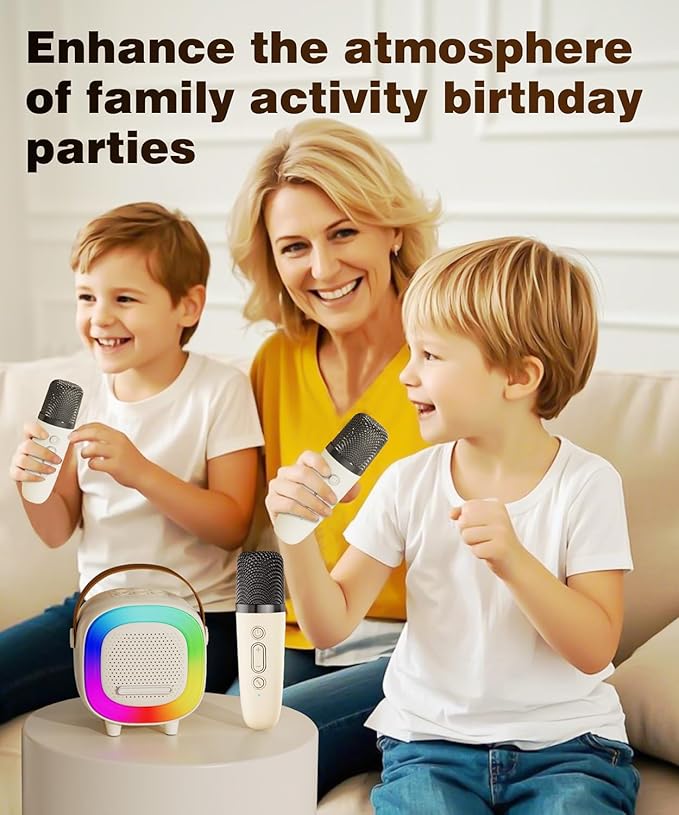 Mini Karaoke Machine Speaker for Kids Adults, Portable Bluetooth with 2 Wireless Microphones, Children's Day Birthday Gift Ideas for Toys for Teens Boys and Girls Aged 4, 5, 6, 7, 8, 9, 10, 11, 12+ Kick Boosters