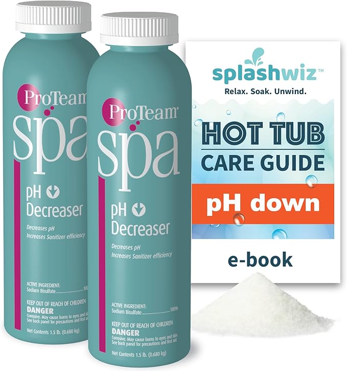 ProTeam Spa pH Decreaser for Hot Tub - pH Down Hot Tub pH Decreaser Bundle with SplashWiz Spa & Hot Tub Chemicals Care Guide e-Book Made in USA (1.5 lb) (2 Pack) SplashWiz%E2%84%A2