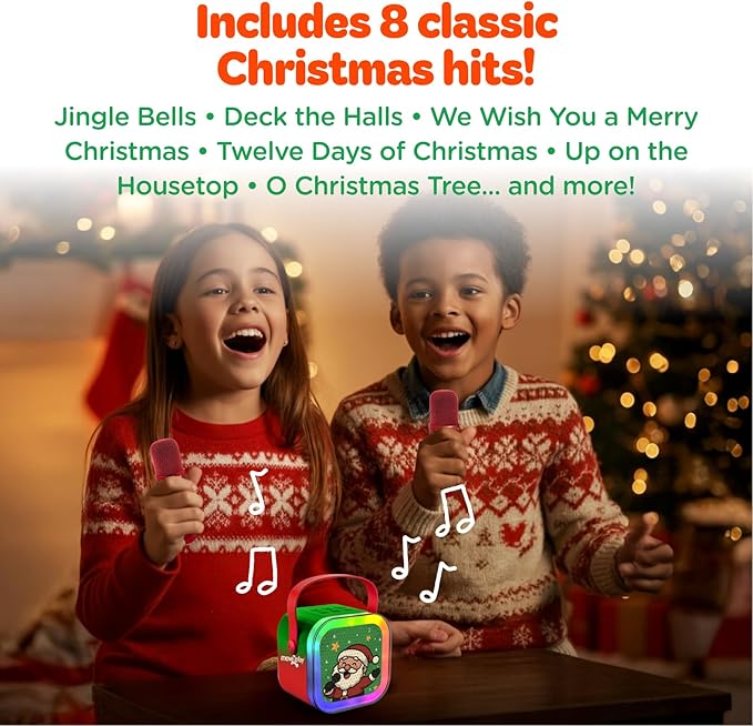 Move2Play, Christmas Karaoke Machine | Includes 8 Christmas Songs | Includes 2 Microphones | Bluetooth Wireless Music Player | Holiday Toy for Girls & Boys | Stocking Stuffer Idea Move2Play