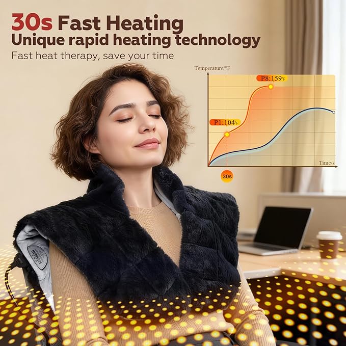 UTK Weighted Heating Pad for Neck and Shoulders and Back, 30s Fast Heat,6X Deeper Pain Relief, Faux Rabbit Fur Fabric, 8 Heat Settings Max 159℉, 4H Auto Off, Memory Function, 24"x 20", Christmas Gift UTK