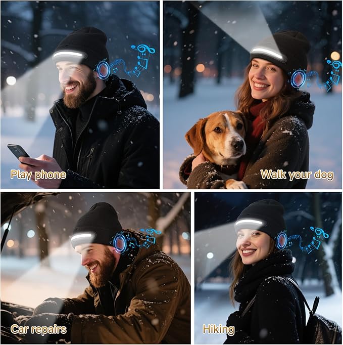 LED Beanie Hat with Bluetooth-Tech Gifts for Men and Women, Wireless Hat Beanie Cap Headlamp Music hat Atapeas