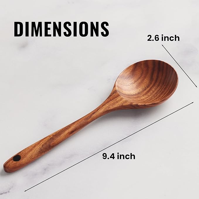 Zulay Kitchen 9.4" Teak Wooden Cooking Spoon – Durable, Non-Stick Wooden Utensil for Cooking, Stirring, Mixing & Serving – Heat-Resistant, Smooth Finish Kitchen Spoon for Nonstick Cookware ZulayKitchen