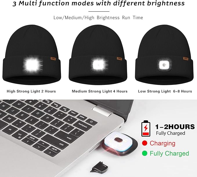 ATNKE Kids LED Lighted Beanie Cap,USB Rechargeable 4 LED Running Headlamp Lined Fleece Hat Light Gift for Boys and Girls ATNKE