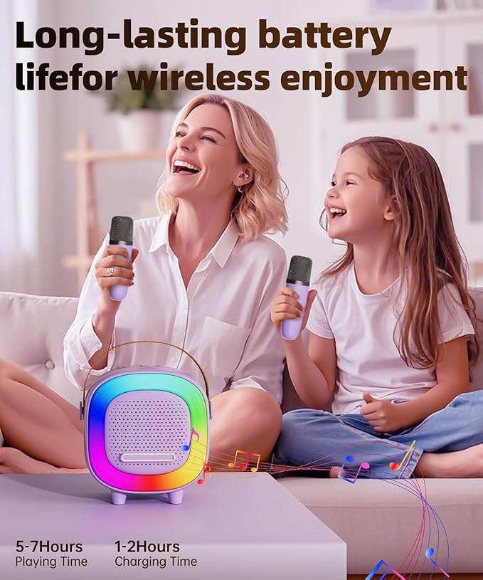 Mini Karaoke Machine Speaker for Kids Adults, Portable Bluetooth with 1 Wireless Microphones, Children's Day Birthday Gift Ideas for Toys for Teens Boys and Girls Aged 4, 5, 6, 7, 8, 9, 10, 11, 12+ Kick Boosters
