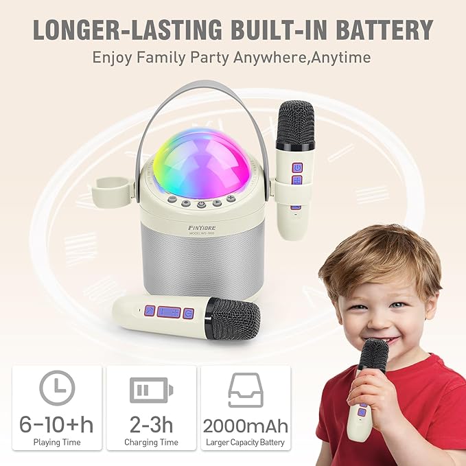 Karaoke Machine for Kids Adults Unique Astronaut Shape Portable Bluetooth Speaker with Wireless Microphone Home Party KTV Birthday for Girls Boys Toddler Teens Ages 2-12 +Year Old Kids FINYIORE