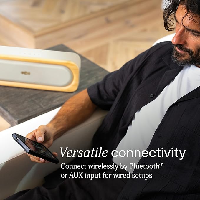 House of Marley Get Together 3 Bluetooth Speaker, 10Hr Playtime, USB-C Fast Charging, EQ Sound Modes, Ambient LED Light, 30m Wireless Range, Bamboo & Rewind Fabric Design (Cream) HouseofMarley