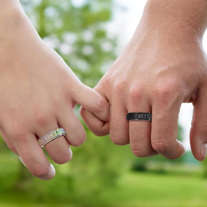 Fidget Spinner Anxiety Ring for Women: Fidget Toys Adults Cute Jesus Thumb Ring Stainless Steel Gold Silver Size 5 6 7 8 9 10 (Black, 5)