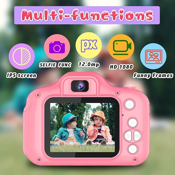 Upgrade Kids Selfie Camera, Christmas Birthday Gifts for Girls Age 3-9, HD Digital Video Cameras for Toddler, Portable Toy for 3 4 5 6 7 8 Year Old Girl with 32GB SD Card (Pink Dylanto