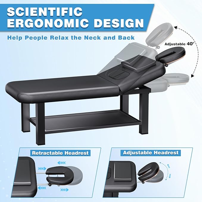 Stationary Massage Table with Memory Foam, Massage TattooTable with Adjustable Height, Facial Bed for Esthetician, PU Leather for Physical Therapy & Spa (Metal, 80''L x 32''W) Kick Boosters
